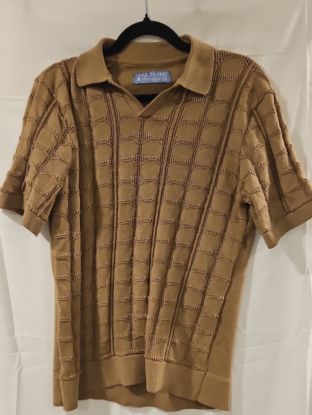 Free Planet Tan Textured Short Sleeve Polo